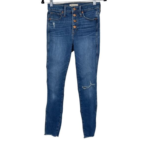 Madewell 10” High Rise Raw Hem Stretch Button Fly Skinny Jeans Size 25 - Picture 1 of 7